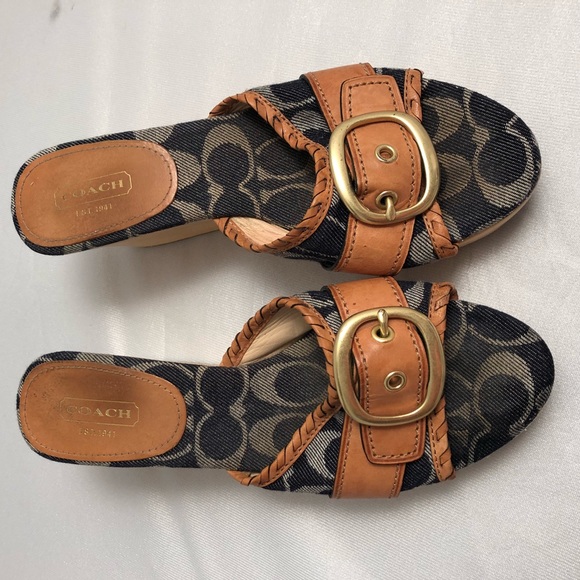 Coach Shoes - Coach Gean blue denim & tan platform sandal